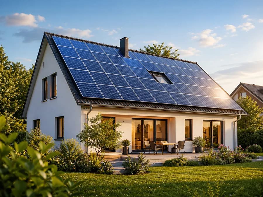 Einfamilienhaus mit einer Photovoltaikanlage auf dem Dach
